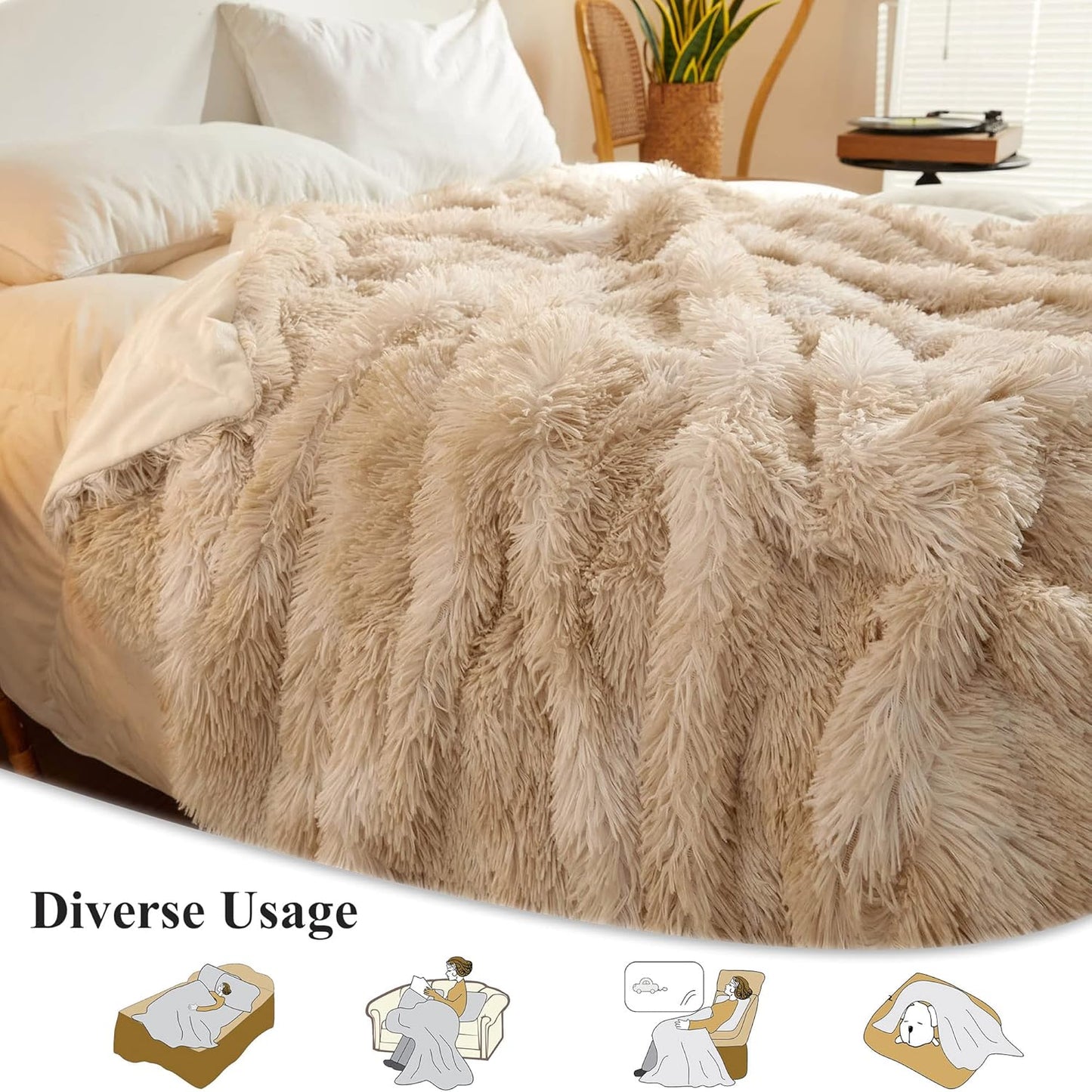 XeGe Tie Dye Plush Faux Fur Throw Blanket,Cream Soft 50x60 Shaggy Furry Blanket Throw, Fluffy Microfiber Velvet Couch Blanket, Comfy Ombre Fuzzy Lap Blanket for Bedroom Living Room Car Tie Dye Cream