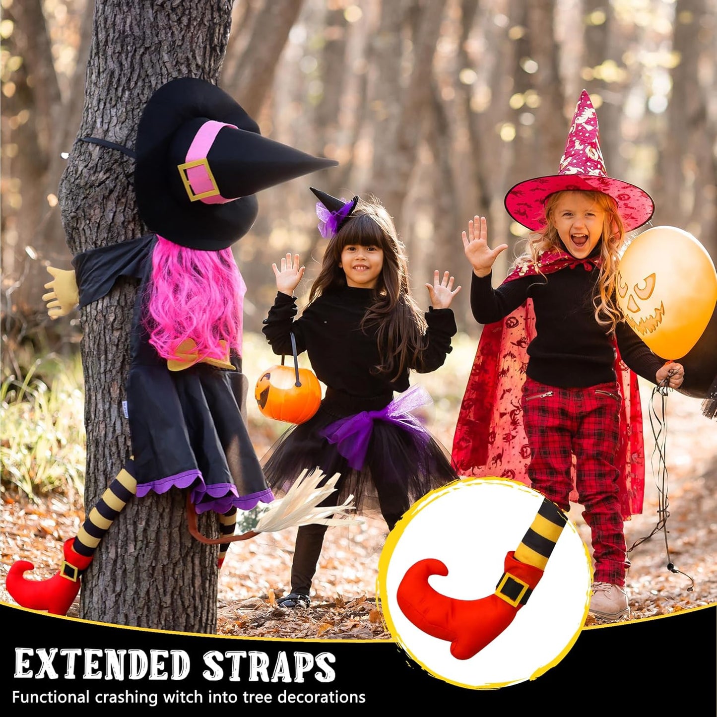 POPGIFTU 51" Halloween Crashing Witch Decoration – Pink Flying Witch for Tree, Yard, Porch, and Indoor Outdoor Halloween Décor