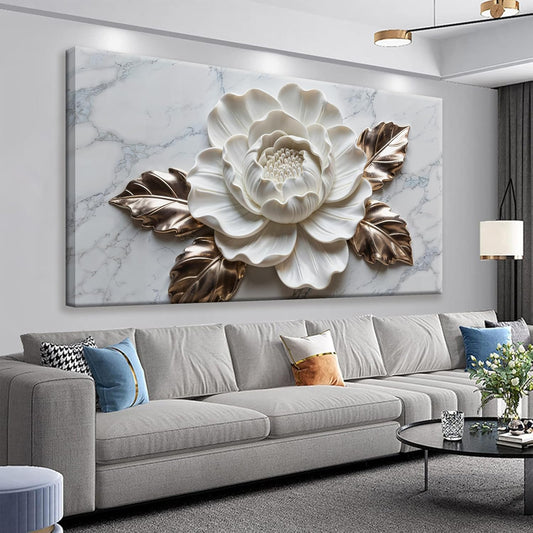 Suconvng Canvas Wall Art Living Room Home Wall Decor Modern White Flower Canvas Art Wall Decor 29 X 58 Inches Large Wall Art Elegant Marble Texture Picture For Bedroom Office Artwork