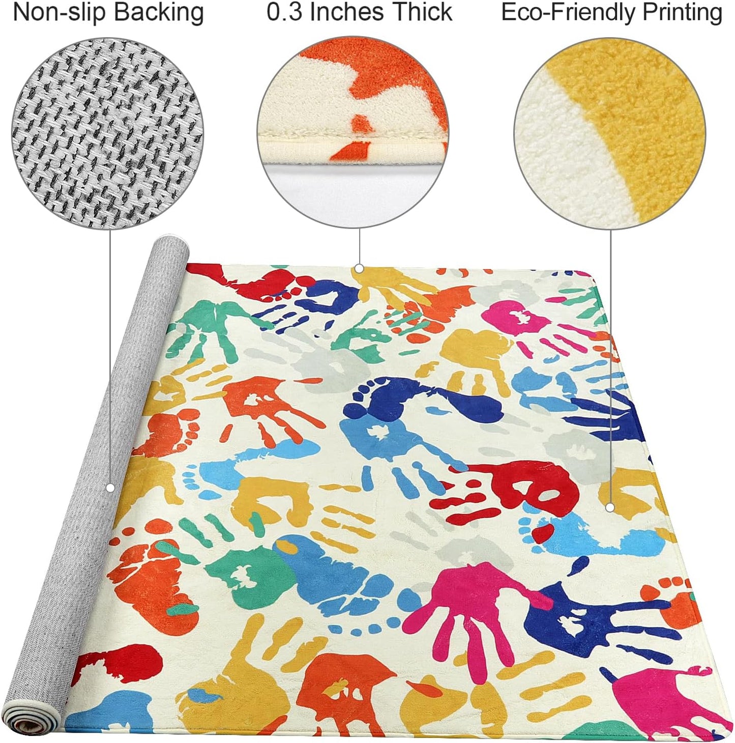STARUIA Large Kids Rug for Playroom, 8'x10' Handprints and Footprints Colorful Rug for Classroom, Non-Slip Washable Rugs for Nursery, Soft Throw Carpet Indoor Playmat for Kids Room Dorm Bedroom
