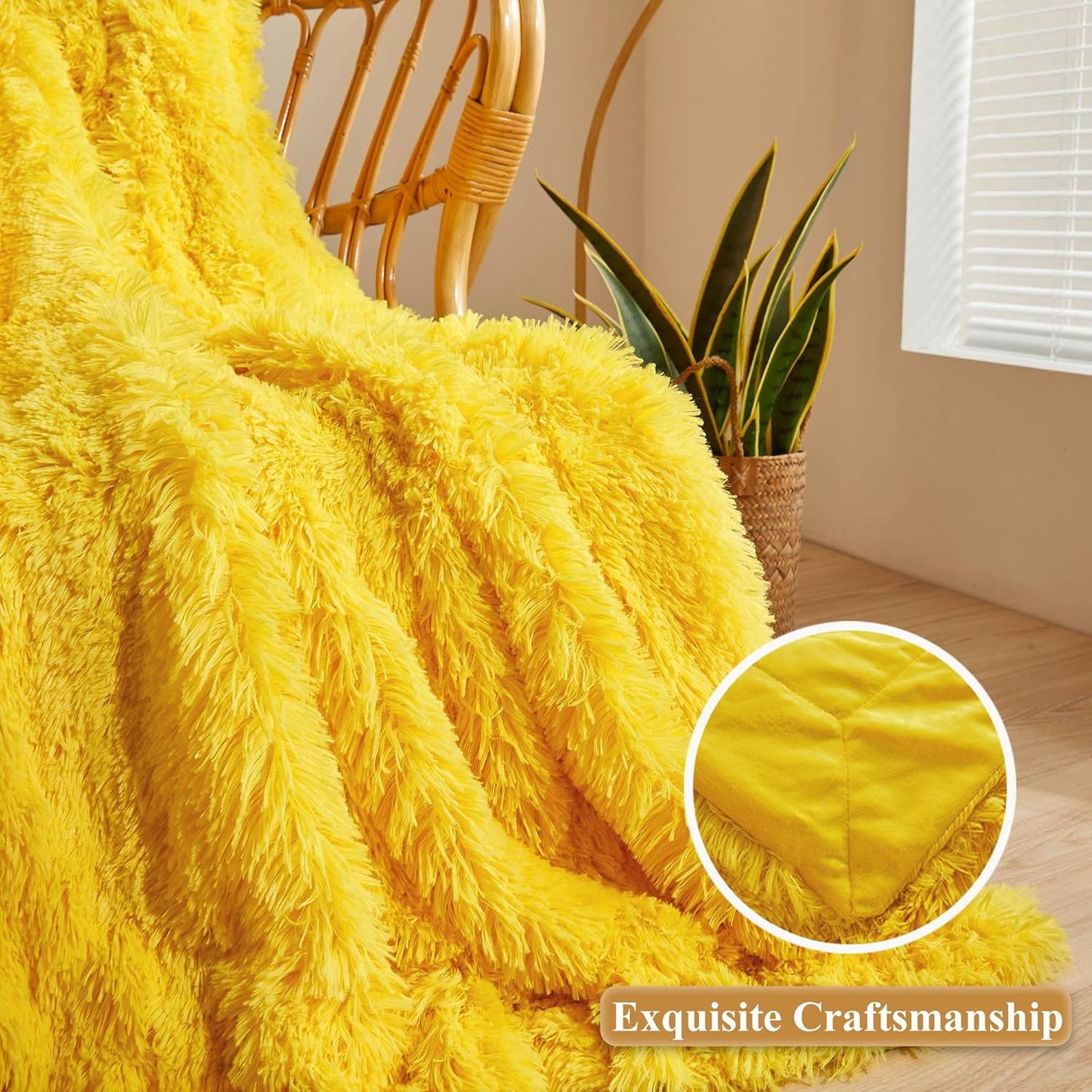 XeGe Luxury Faux Fur Blanket, Yellow Soft 60x90 Fluffy Throw for Bed, Cozy Shaggy Plush Couch Throw, Cute Furry Fuzzy Big Blanket for Kids Women Men Teen Girls Yellow, 60x90