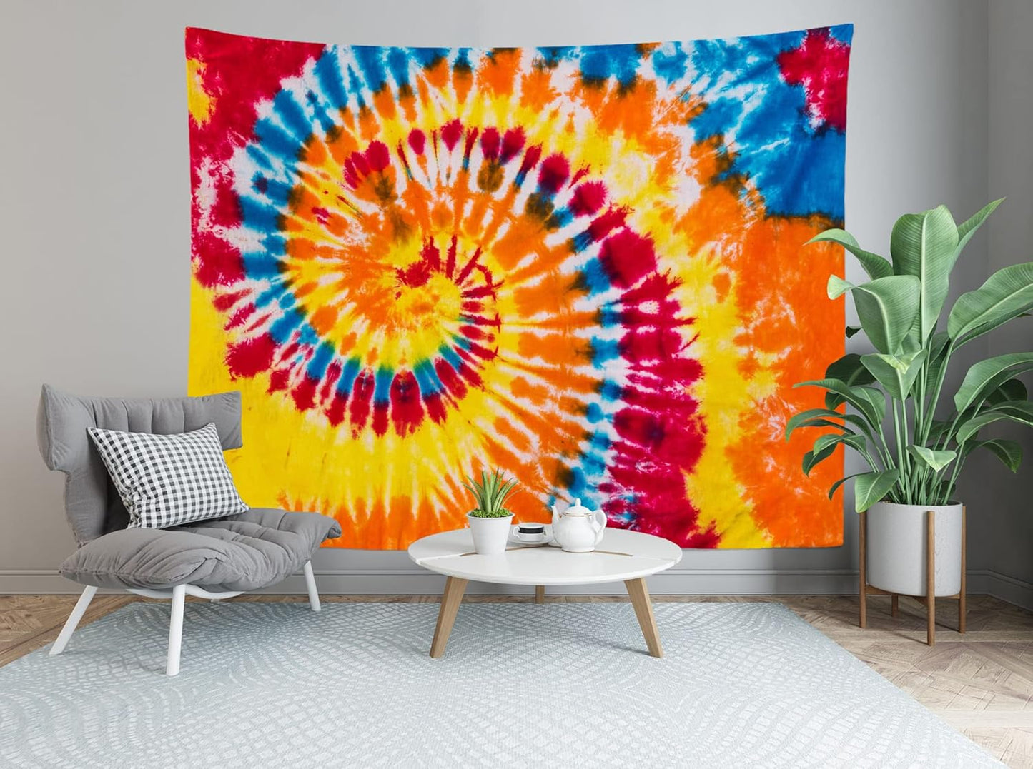 Loccor 9x6ft Tie Dye Tapestry Red Yellow Orange Blue Swirl Vortex Psychedelic Abstract Tapestry Bedroom Living Room College Hippie Bohemian Wall Hanging （Pattern Painted on Polyester Fabric）