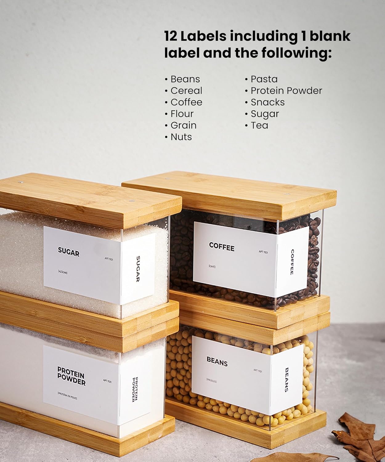 Bamboo Food Dispenser | Kitchen Organizers and Storage | Airtight Pantry Organizers and Storage Container | Cereal, Rice, Flour, Snack Storage (2, Large)