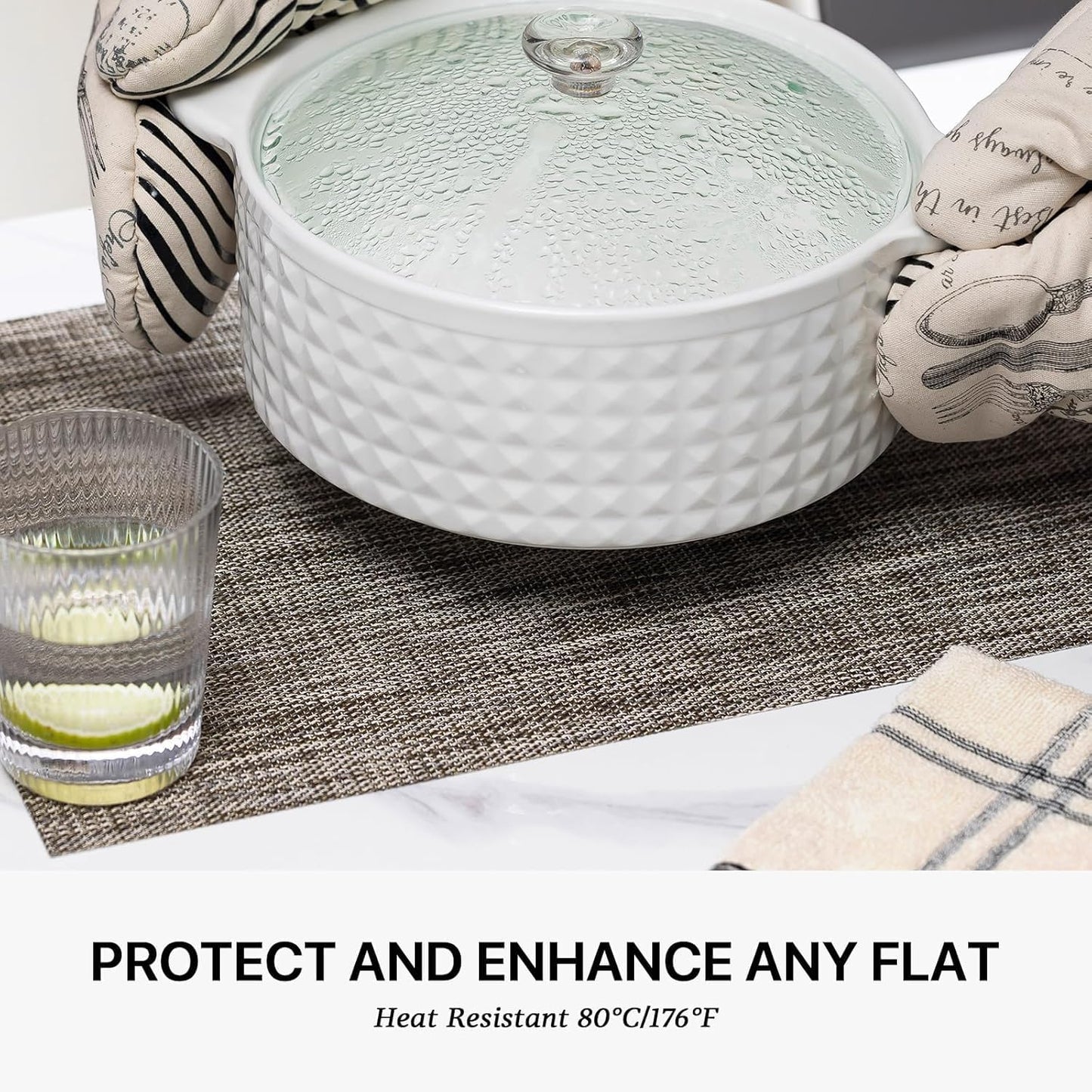 LEXMORE Placemats Set of 12 Vinyl/Plastic Woven Place Mats for Kitchen Table Indoor/Outdoor Washable Placemat Wipeable Dining Table Mats(A-Cappuccino)