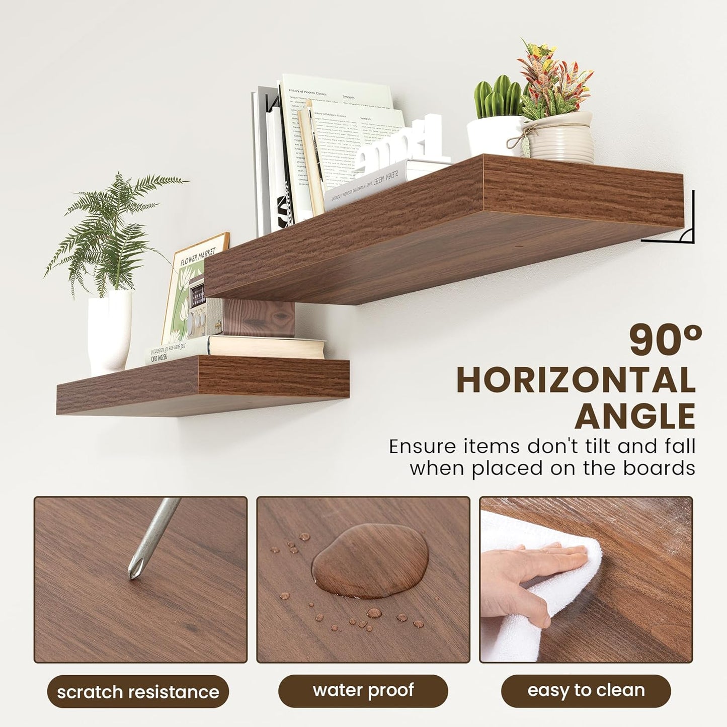 Deep Floating Shelves for Wall | 36 Inch Wide x 12 Inch Deep Floating Shelves | 36W x 12D Rustic Walnut Wide Wall Shelves | Bookshelf Laundry Shelf TV Shelf