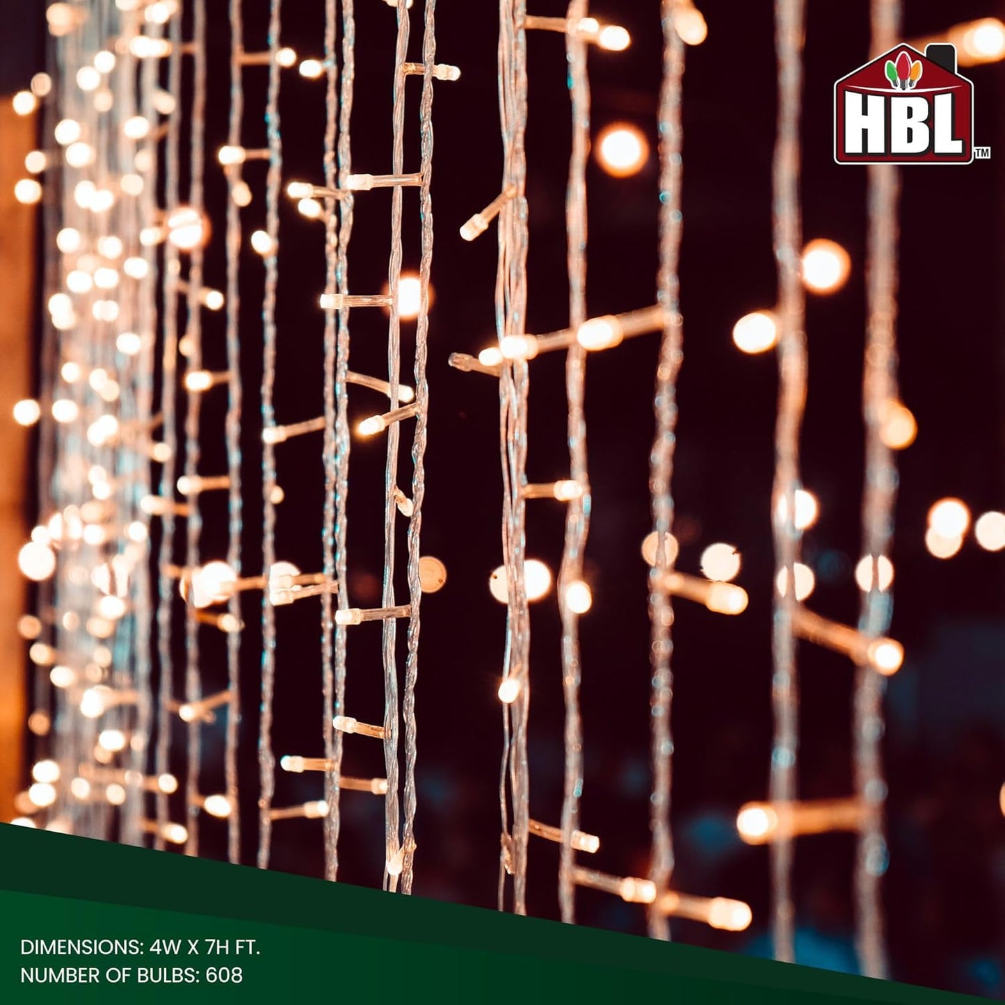 Belle Luci 608-Bulb Warm White Connectable LED Curtain Lights Outdoor Porch Decor 4'X7'