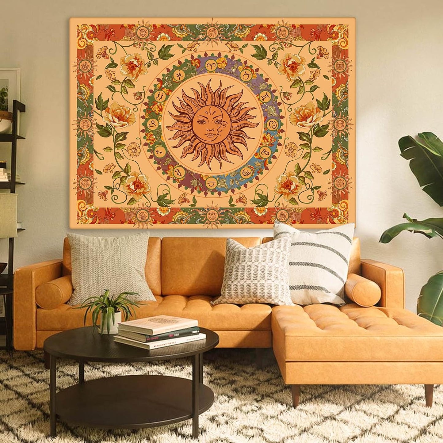 Aipon Vintage Sun Tapestry for Classroom Rainbow Boho 70s Sunshine Sunset Tapestries Wall Hanging Aesthetic Retro Tapestrys for Living Room Dorm (60'' × 50'', Orange)