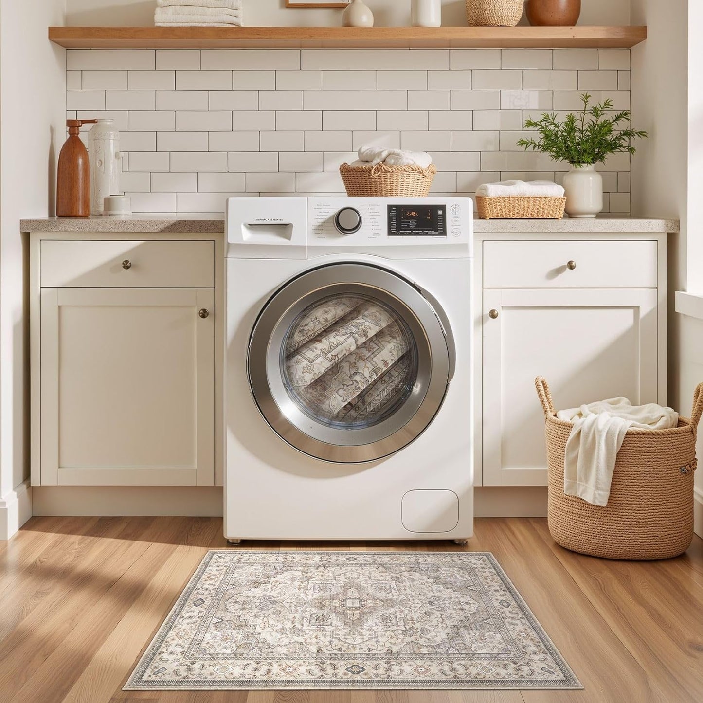 Washable Area Rugs for Living Room -2x3 Neutral Vintage Distressed Floral Farmhouse Boho Large Soft Floor Rug Indoor Non Slip Carpet for Bedroom Dining Room Office - Brown/Multi