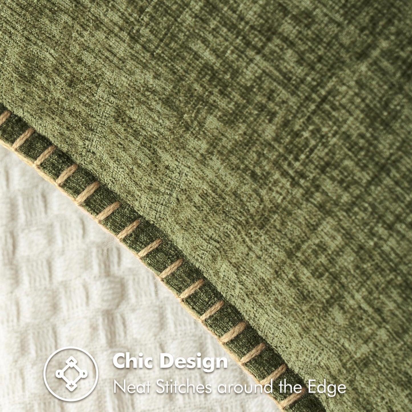 MIULEE Pack of 2 Couch Throw Pillow Covers 16x16 Inch Olive Green Farmhouse Decorative Pillow Covers with Stitched Edge Soft Chenille Solid Dyed Spring Pillow Covers for Sofa Bed Living Room