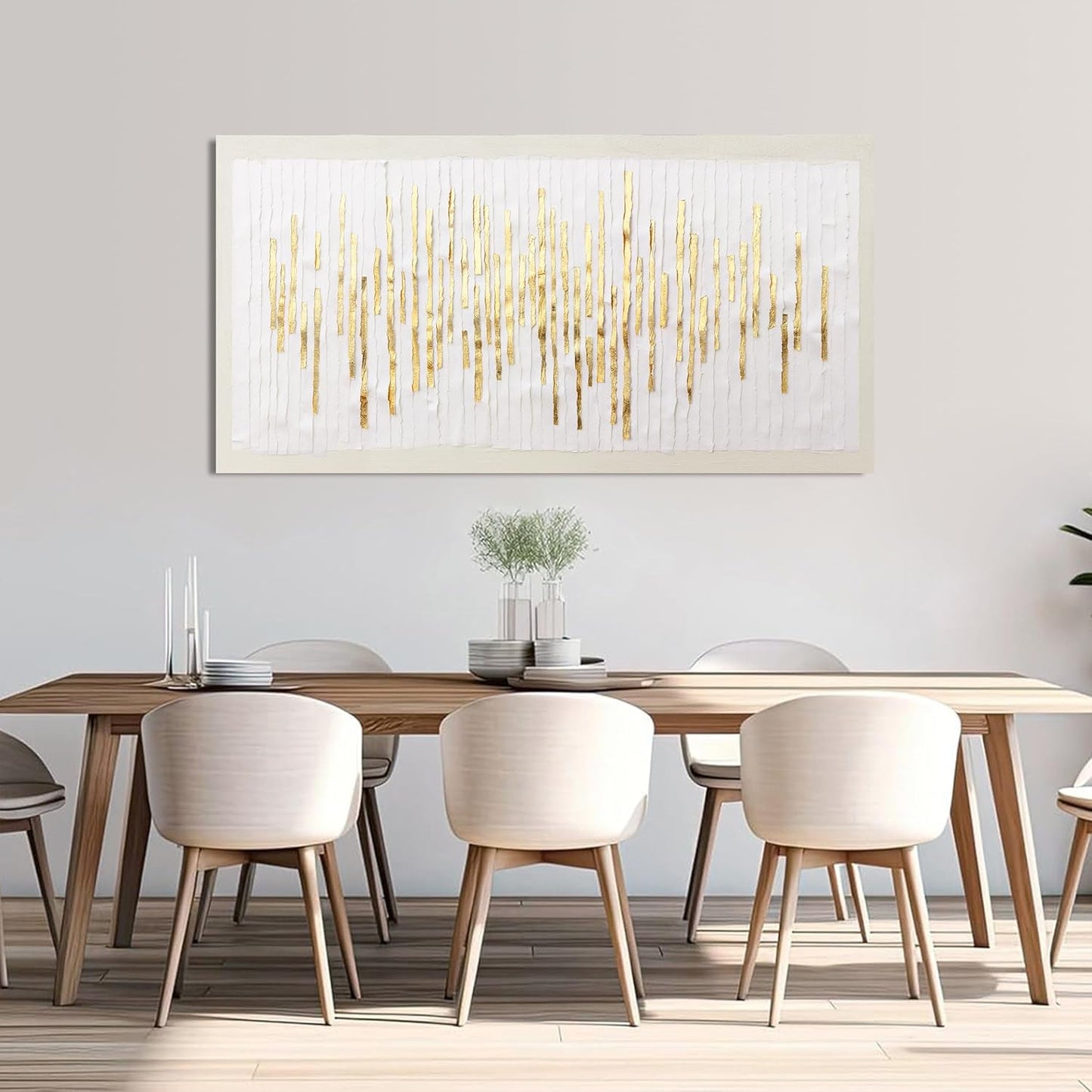 Canvas Wall Art Decor Modern Large Wall Decor For Living Room Gold Abstract Wall Art White Textured Wall Art Artwork for Walls Canvas Prints Art Work For Home Kitchen Office Wall Decor 24" X 48"