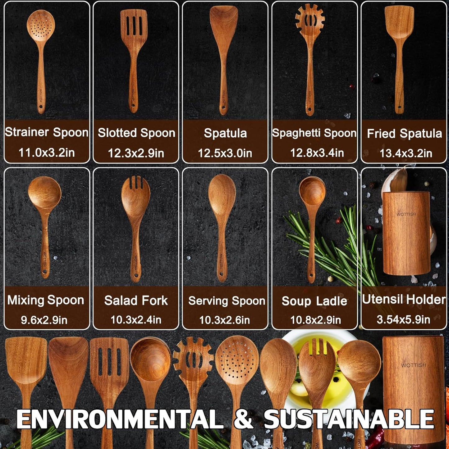 Wooden Spoons for Cooking,Wooden Cooking Utensil Set,10-Piece Wooden Kitchen Utensil Set with Wooden Spoons(A10)