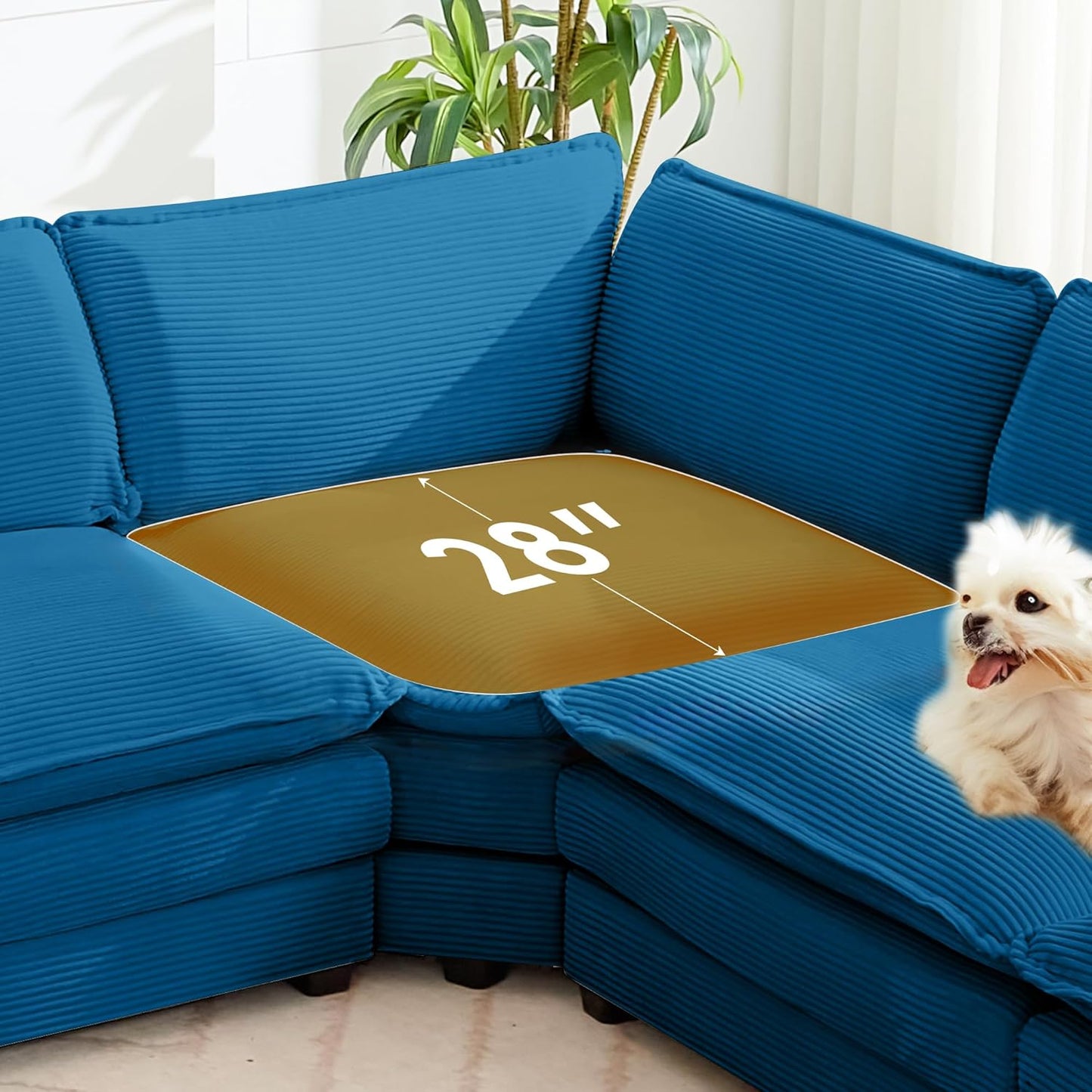 ROWHY 113'' Modular Sectional Cloud Couch, 5 Seater Corner Sofa Big Comfy Corduroy Oversized L Shaped Couch with 2 Pillows, Chaise, Ottoman, Deep Seat Sectional Couches for Living Room Office, Blue