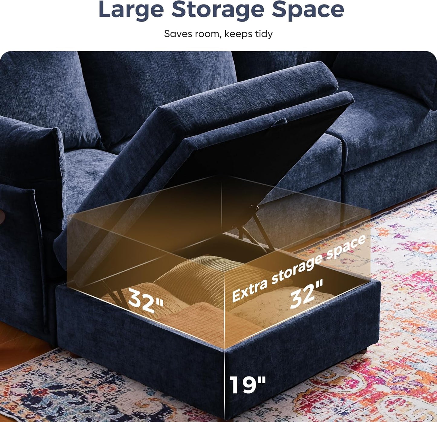 134.6" Oversized Modular Sectional Sofa, Large 7 Seater U Shaped Couch with Storage Ottoman with Reversible Chaise Deep Seat for Living Room, Apartment - Chenille Blue