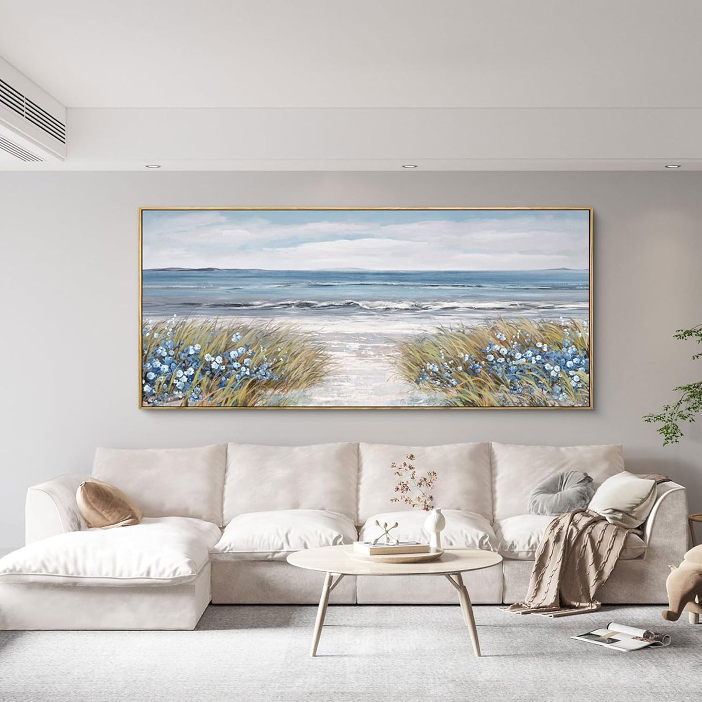 XLSJERST Extra Large Framed Wall Art for Living Room Decor - Farmhouse Boho Beach Coastal Vintage Floral Ocean Wall Picture Flowers Sea Canvas Print Artwork for Home Bedroom Office