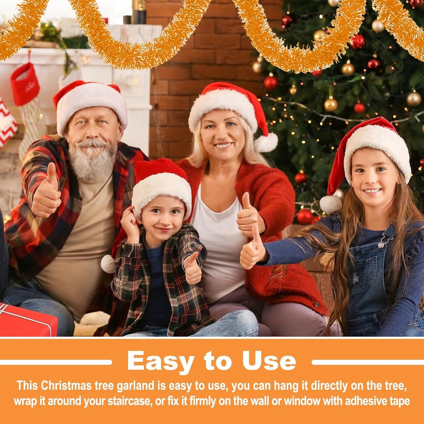 Macaron Metallic Twist Tinsel Garland - 25ft Wall Hanging Backdrop for Christmas, New Year & Valentine's Day Parties (Orange, 4in x 25ft)