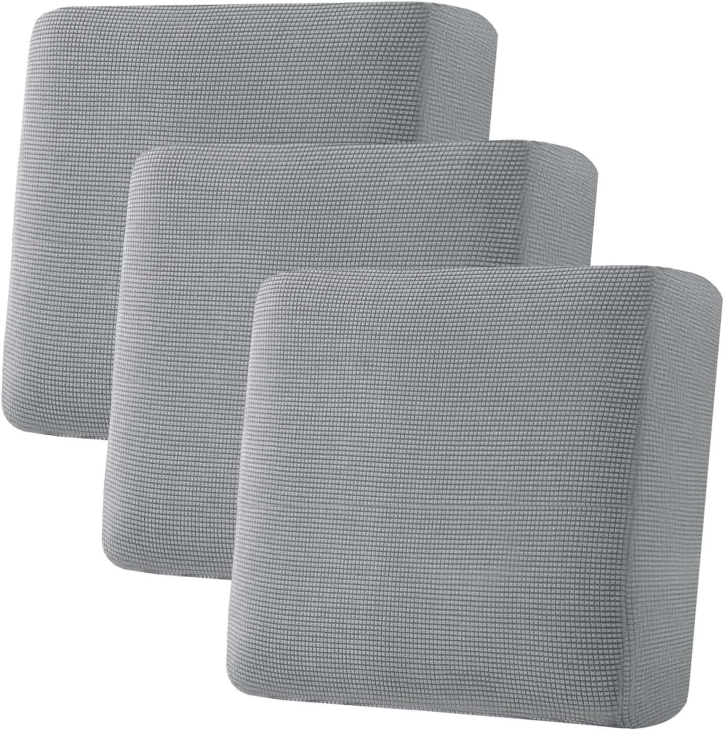 H.VERSAILTEX Super Stretch Individual Seat Cushion Covers - Sofa & Couch Cushion Slipcover Sets - Thick Jacquard Textured Twill Fabric (3 Piece XL, Dove)