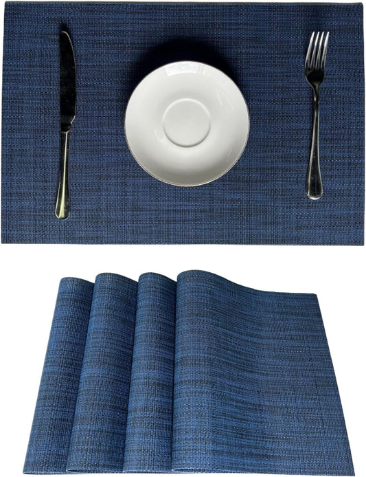 WAZAIGUR Placemats Set of 4 for Dining Table Heat-Resistant Washable Place Mats Woven Vinyl Kitchen Table Mats Easy to Clean,Navy Blue