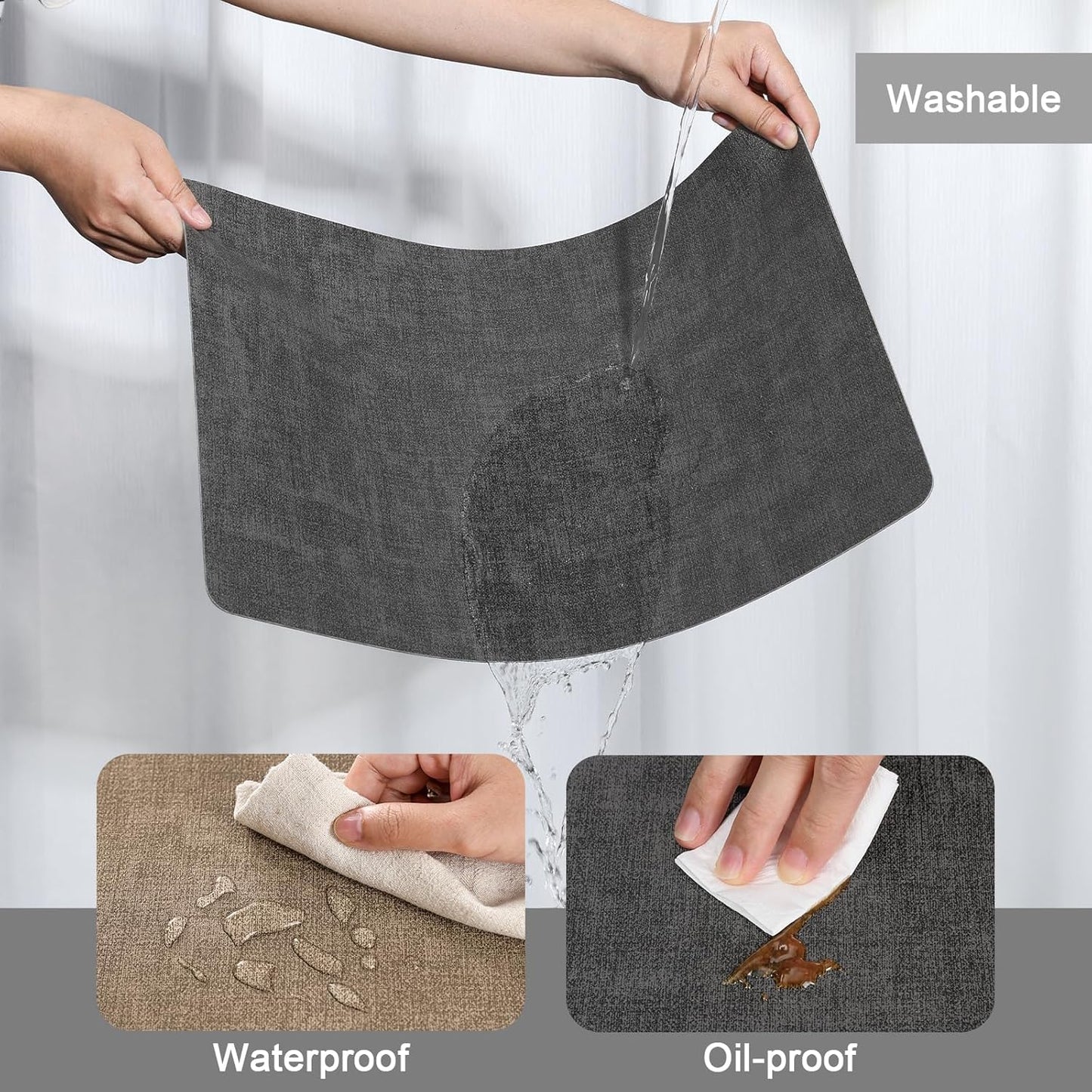 Myir JUN Placemats Dual Sided, Faux Leather Place Mats Set of 8 Indoor Placemat for Dining Table Non-Slip Washable Place Mat Heat Resistant Outdoor Table Mats (Set of 8, Gray Beige)