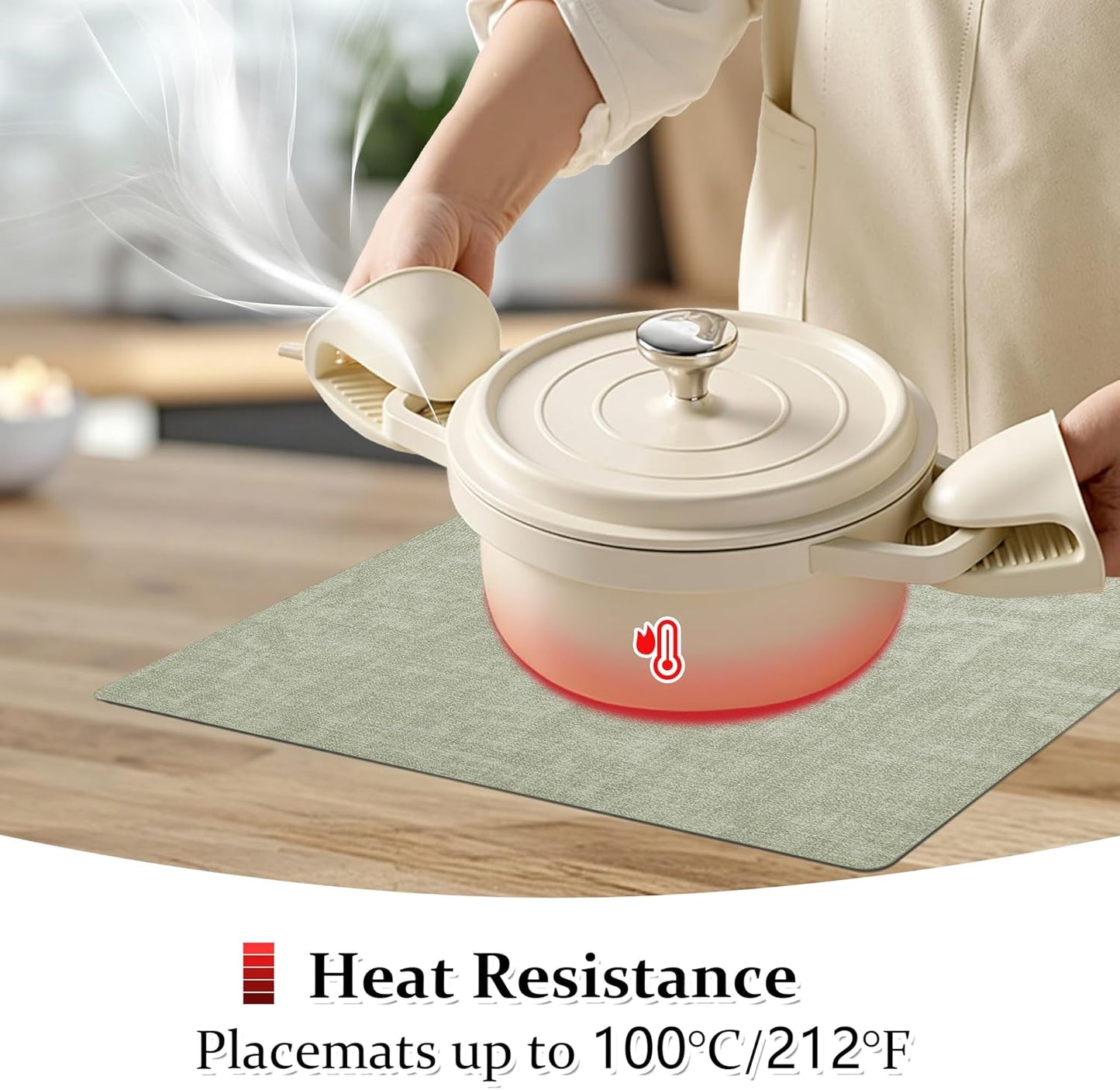 FROMHEART Faux Leather Placemats Set of 12–Waterproof,Heat/Oil Stain-Resistant PU Table Mat–Reversible,Non-Slip,Easy to Clean Place Mats for Kitchen,Dining,Indoor/Outdoor,(Light Green,11.8" x 17")