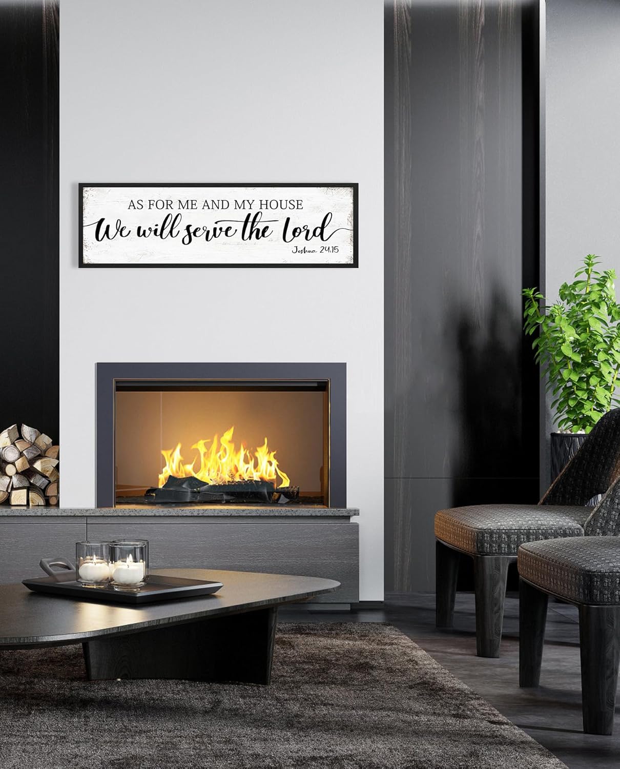 As for Me and My House We Will Serve the Lord Sign: Rustic Family Bedroom Signs Wall Decor Above Bed,Framed Country Wall Plaque Hanging Farmhouse Bible Verse Sign Christian Art Gifts 12" x 40"