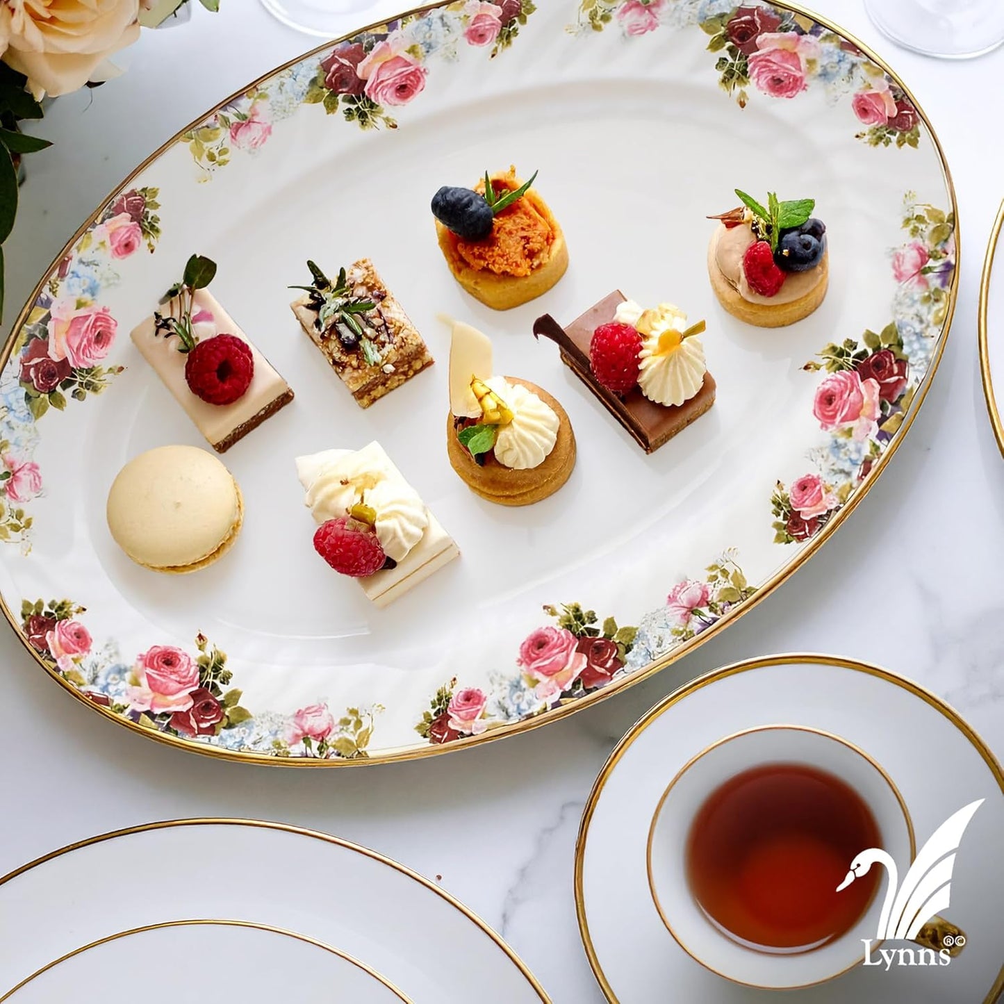 Lynns Paradise Philomena 14-Inch Oval Platter, Set of 2, Pink; Heavy Duty; Chip Resistant; Lead and Cadmium Free; Freezer to Oven Safe up to 500°F