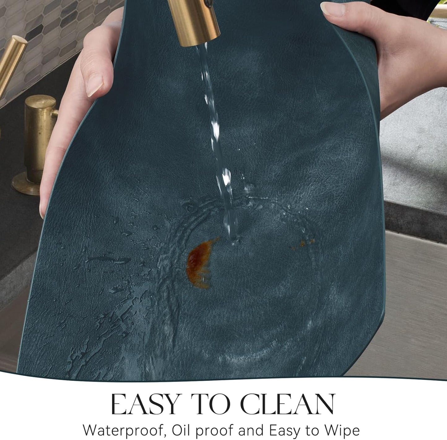 MOSAYT Vinyl Placemats Set of 6-12 X 17 Inch - Faux Leather 100% Waterproof Oil-Proof Wipeable PU Place Mats, Heat Resistant Reversible Table Mats for Kitchen, Dining, Outdoor (Navy Blue)