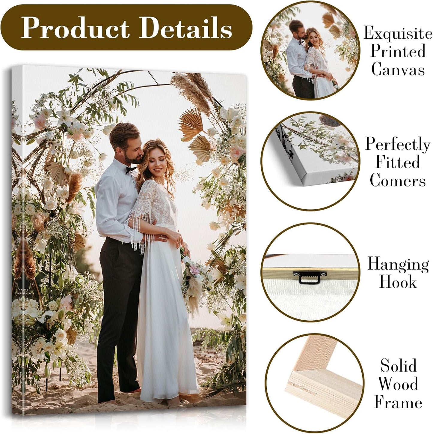 Custom Canvas Prints with Your Photos - Personalized Pictures Print, Customized Photo Gifts, Wall Art Poster Canvas Printing for Wedding, Family, Baby, Pets, Home Office Decor, Wrapped Frame 16x20