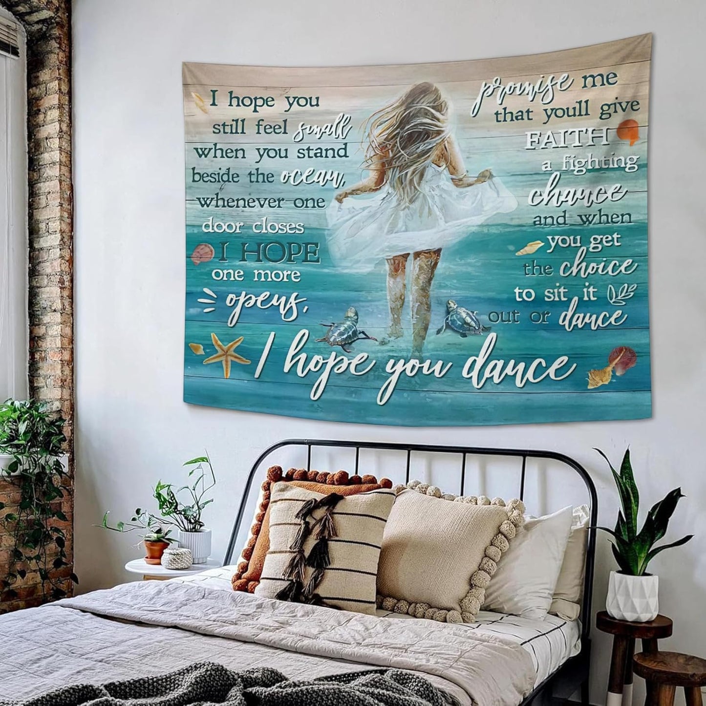 Coastal Beach Tapestry I Hope You Dance Tapestry Wall Hanging for Bedroom Sea Turtle Tapestries Aesthetic Wall Decor for Home Dorm Living Room 50"x60"