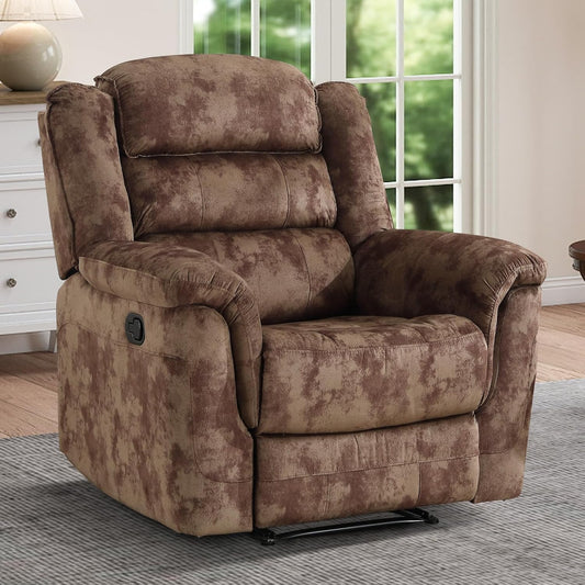 EBELLO Manual Recliner Chair, Soft Fabric Recliner Sofa with Overstuffed Armrest and Backrest for Living Room, Bedroom, Brown