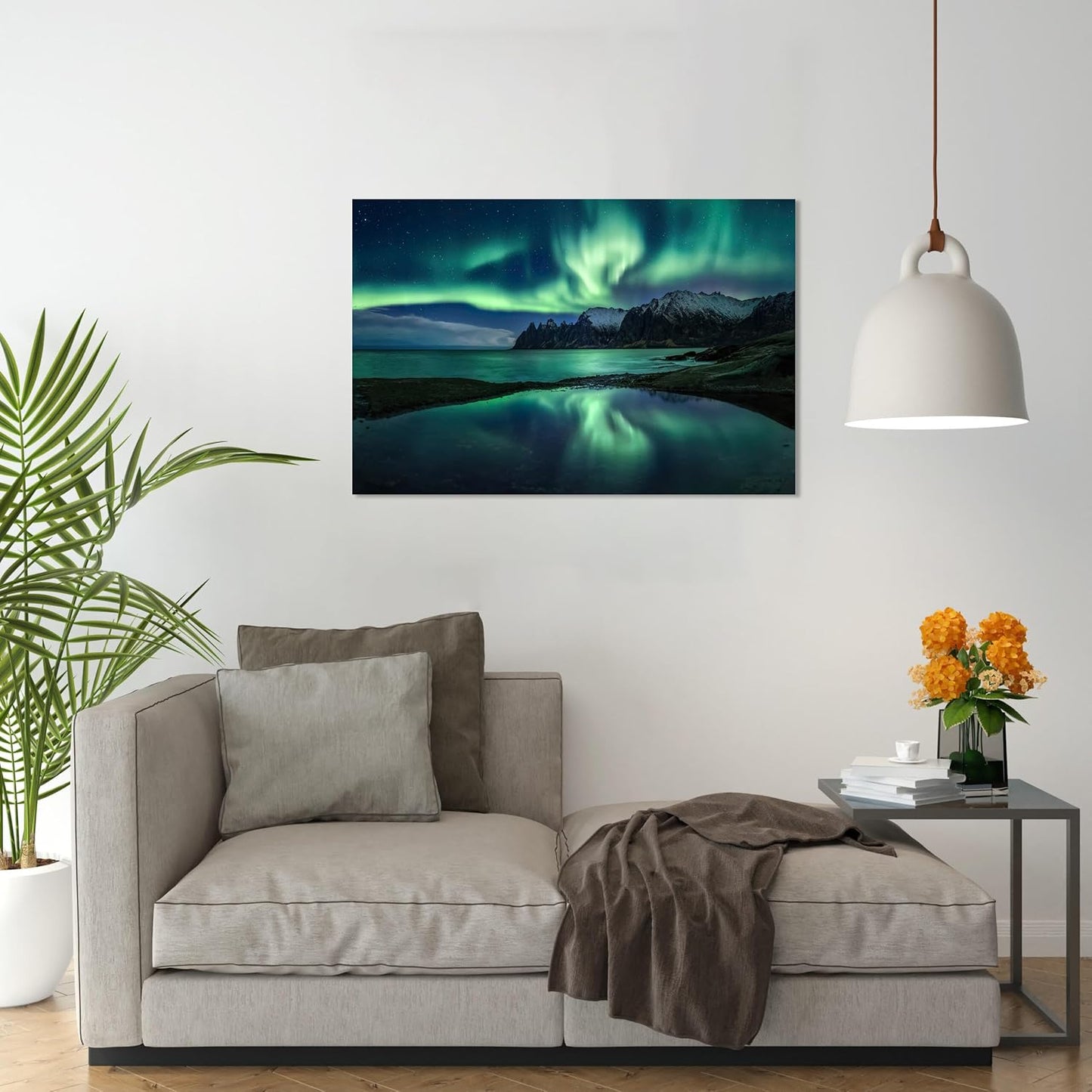 Aurora Borealis Wall Art Painting for Office Bedroom Scenery Landscape Canvas Print Framed Picture Northern Lights Poster Artwork Ready to Hang (24.00"x36.00")