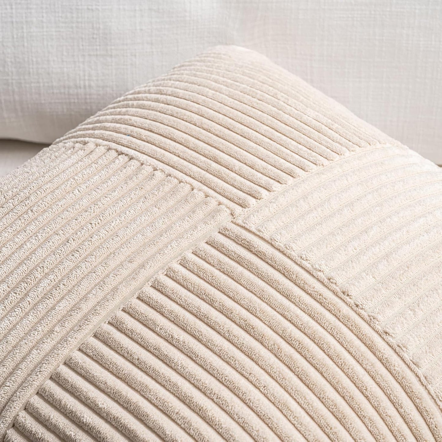 Fancy Homi 2 Packs Tan Lumbar Decorative Throw Pillow Covers 16x32 Inch for Living Room Couch Bed Sofa, Boho Home Decor, Soft Striped Corduroy Rectangle Accent Beige Cushion Case 40x80 cm