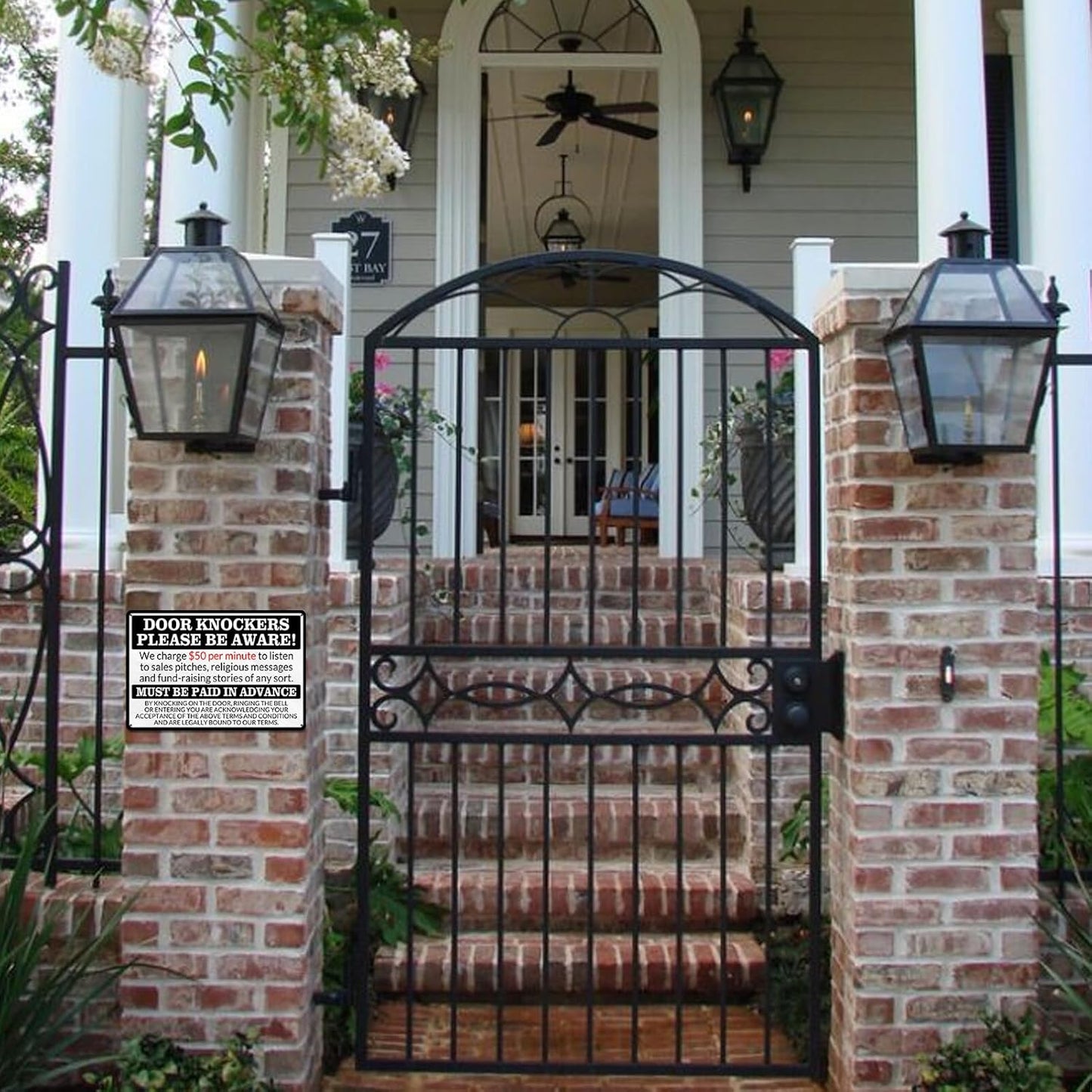 No Soliciting Sign for House Front Door - Funny Metal Tin Signs Room Decor Door Knockers Please Be Aware Warning Yard Sign, Home Bedroom Wall Art Decorations 8x12 Inch