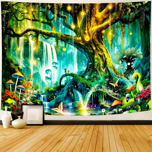 Delur Magical Forest Tapestry Fantasy Tree of Life Enchanted Fairy Tale Forest Tapestry Mystical Psychedelic Nature Landscape Wall Hanging Headboard for Bedroom Living Room Home Decor (51.2" x 59.1")