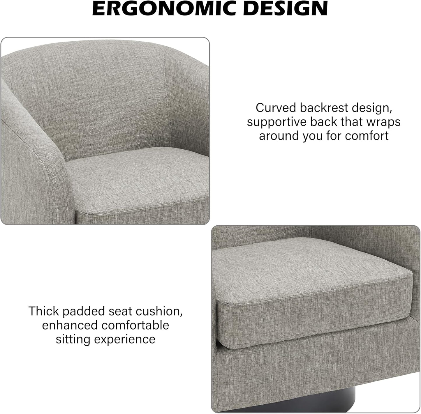 Swivel Barrel Accent Chair Set of 2, Modern Round Linen Arm Chair for Living Room, Bedroom, Comfy Club Reading Chairs for Adults, Linen Fabric-Khaki, 2 SEAT