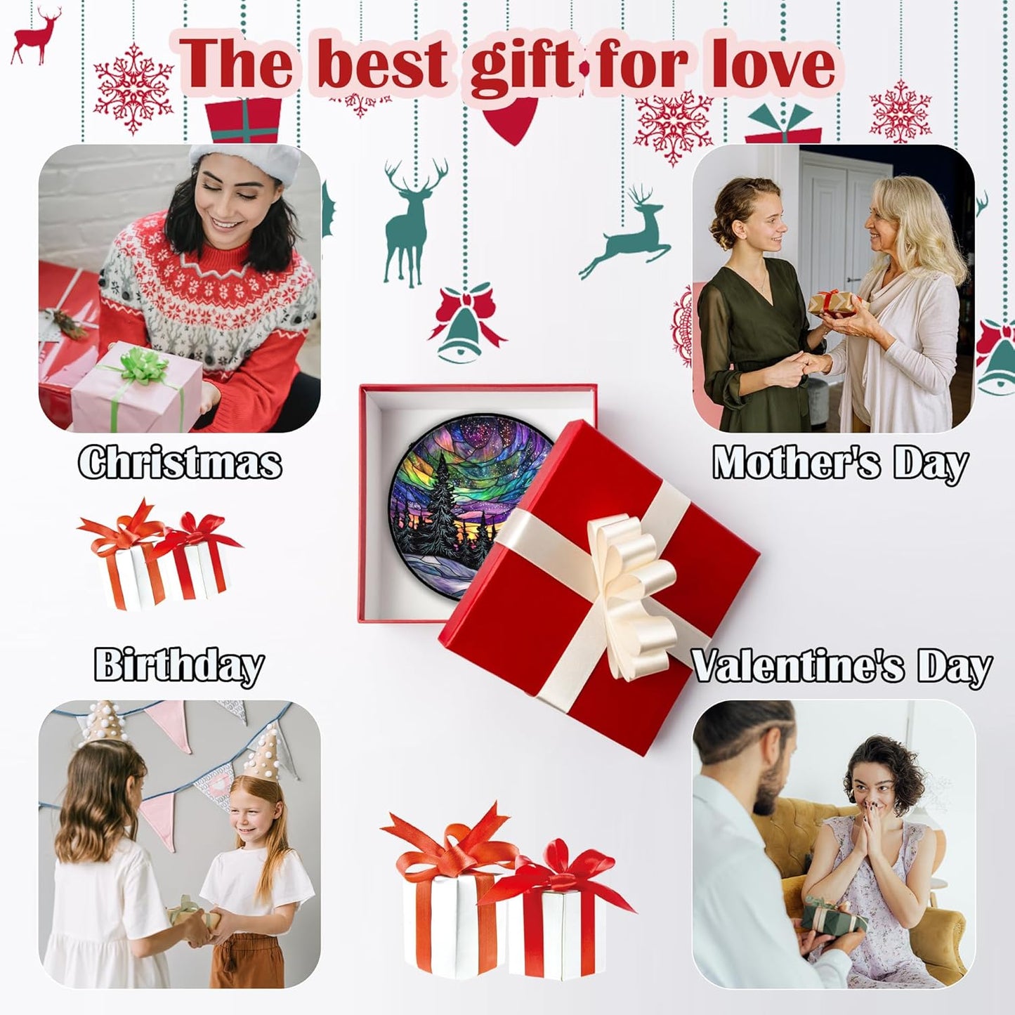 Stained Glass Window Hanging, Van Gogh Night Scene Sun Catchers Colorful Glass Panel Starry Sky Suncatcher Decor for Birthday for Women, Men, Wife, Aunt, and Mom 14.9x14.9 in