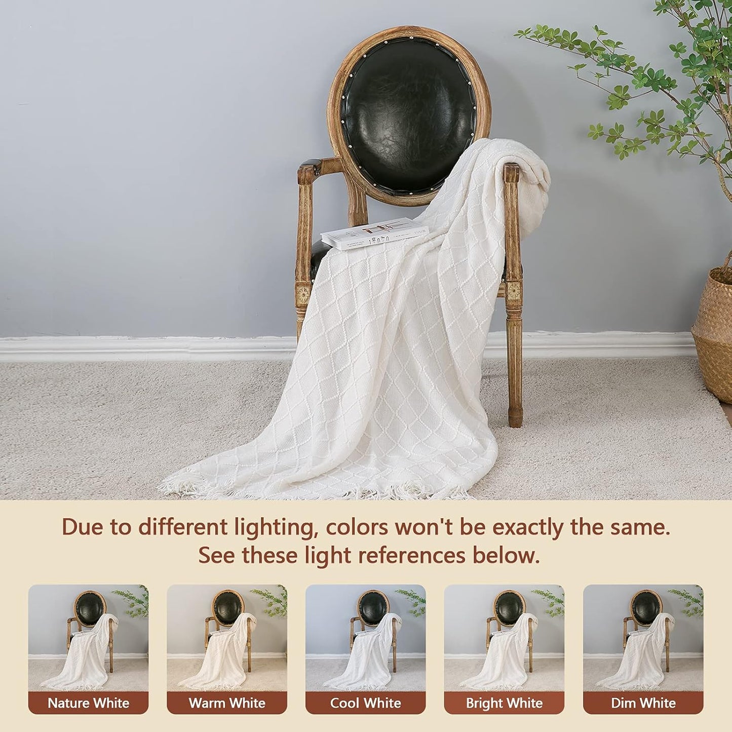 inhand Knitted Throw Blanket for Couch and Bed, Soft Living Room Home Decor Knitted Blanket with Tassel, Outdoor Lightweight Breathable Summer Blanket, Farmhouse Warm Woven Decorative, 50"x60"