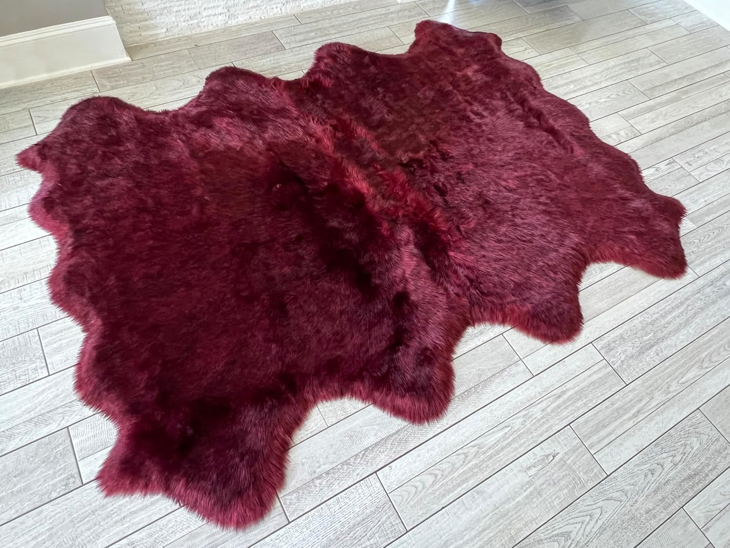 LAMBZY Faux Sheepskin Super Soft Hypoallergenic Free Shape Silky Shag Rug, Luxury Shaggy Plush Carpet for Bedrooms Living Kids Room Sofa Rugs (Burgundy, Octo 8 Pelts 6'x8')