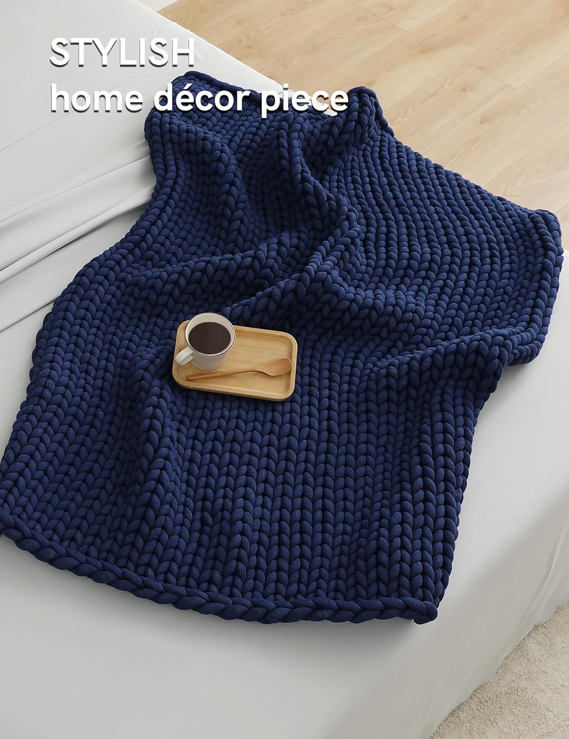 YnM Chunky Throw Blanket, Medium-Weight, Hand Knitted, Skin Friendly, Ventilated and Breathable, Machine Washable, Home Décor Piece for Couch, Sofa and Bed (Indigo Blue, 60x80 Inch)