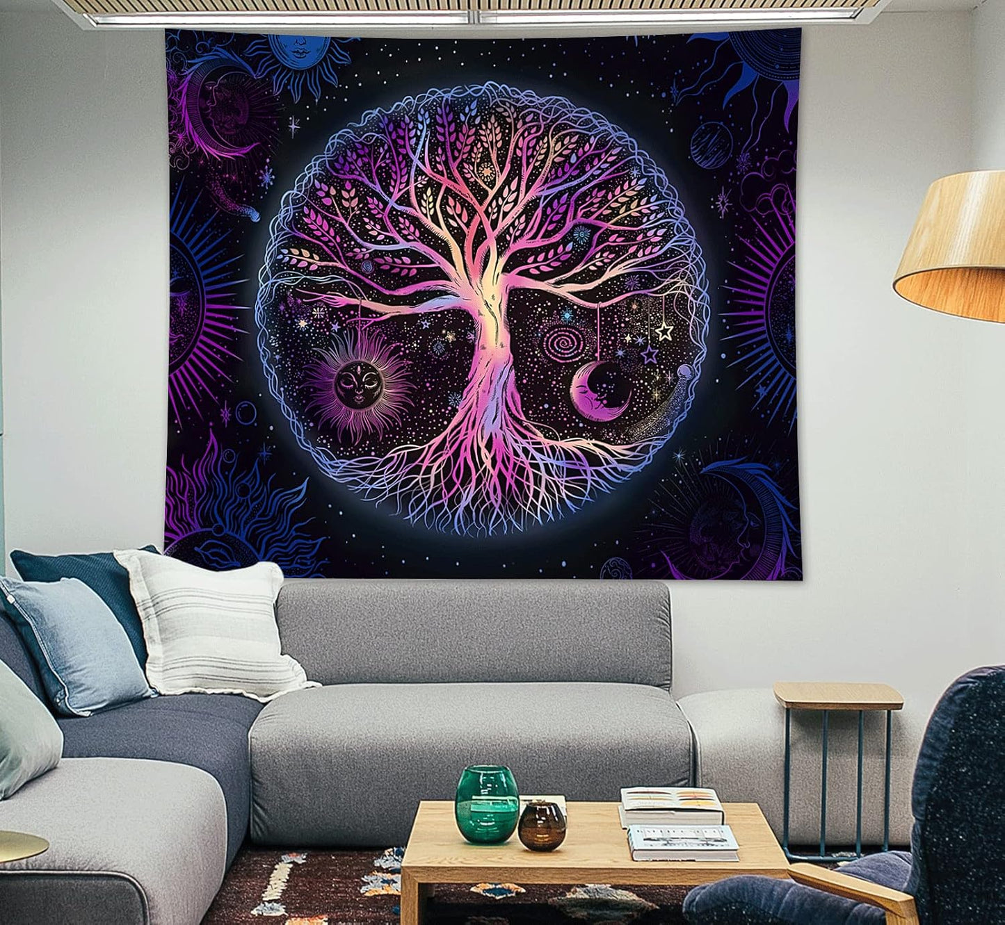 FORATER Tree of Life Tapestry Wall Hanging Colorful Life Tree Tapestries Aesthetic Sun and Moon Galaxy Wall Tapestry for Bedroom Living Room Dorm(36 x 48 Inch, Multicolor)
