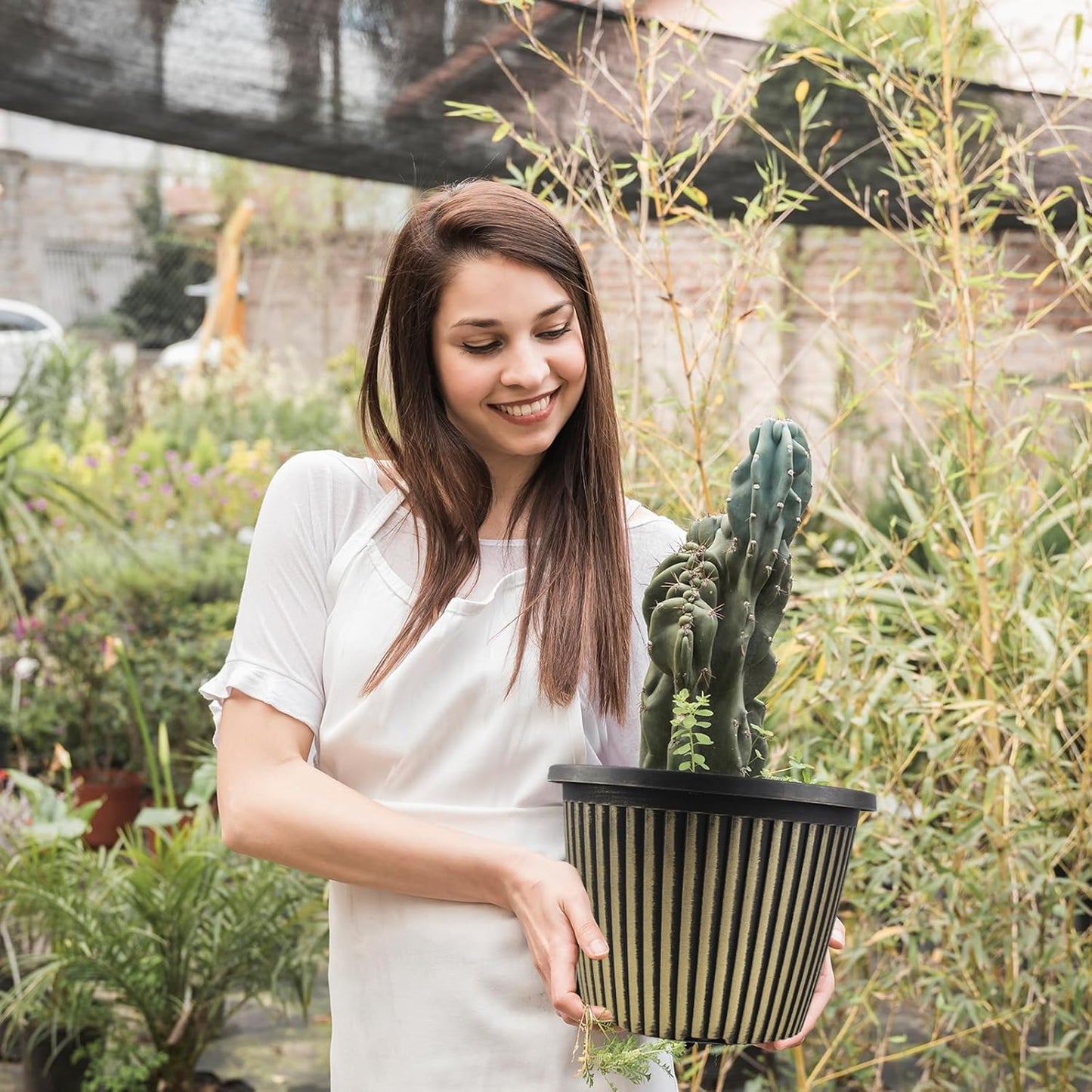 12 inch Planter Indoor Outdoor Plant Pots, 4 Pack Large Plastic Flower Pots with Saucer and Drainage Holes, Decorative Modern Garden Pots for Houseplants