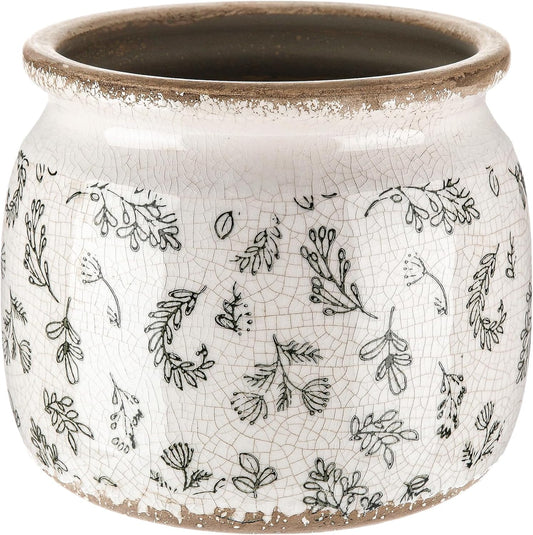 Vintage Planter Large Ceramic Plants Pot Green Leaves Crack Cottage Scroll Vase Flower Vase Pot Indoor Plants Home Kitchen Decor Farmhouse Antique Decorative Gift