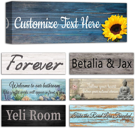 CHAOSETKEN Custom Text Sign Wall Art Personalized Family Quote Wall Decor Family Sign Canvas Prints Customized Wood Text Quote Pictures Rustic Farmhouse Decor Framed (18L x 6W)