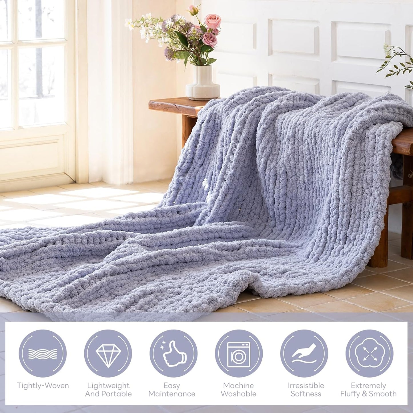 Chunky Knit Blanket - Luxury Soft Cozy 40 * 50 Throw Blanket,100% Woven Blanket Rope Knot Throw Blanket for Couch, Sofa, Home Decor, Gift - Machine Washable(Grey)