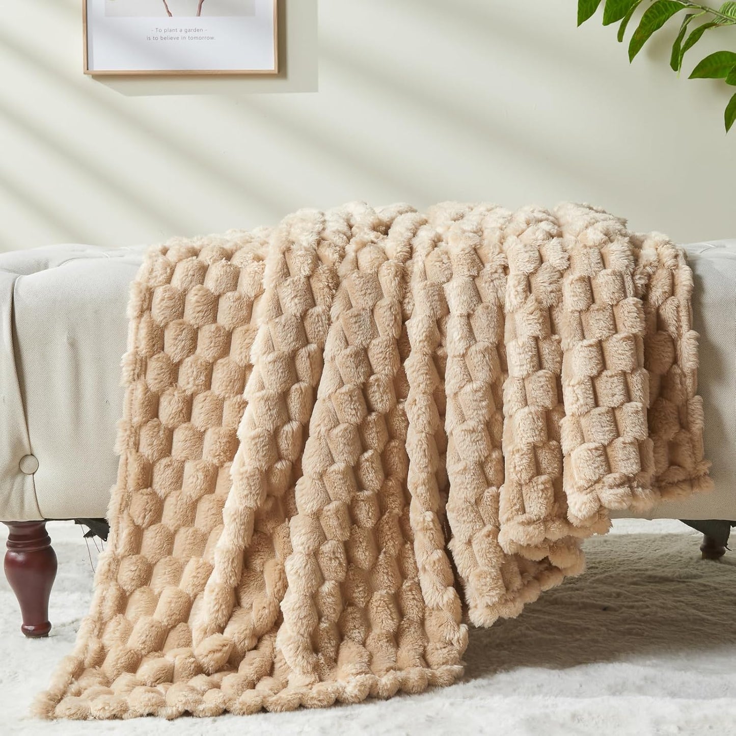 NEWCOSPLAY Super Soft Twin Blanket Brown Premium Silky Flannel Fleece 3D Clouds Stylish Jacquard Lightweight Bed Blanket All Season Use 350GSM (Brown, Twin(60"x80"))