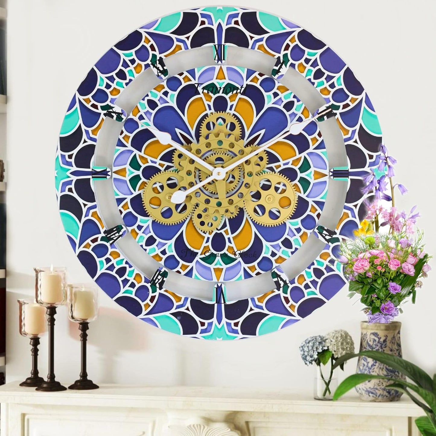 The Gears Clock Wall Clock Italy Collection with Moving Gears (Tramonti, 24 inch Round)