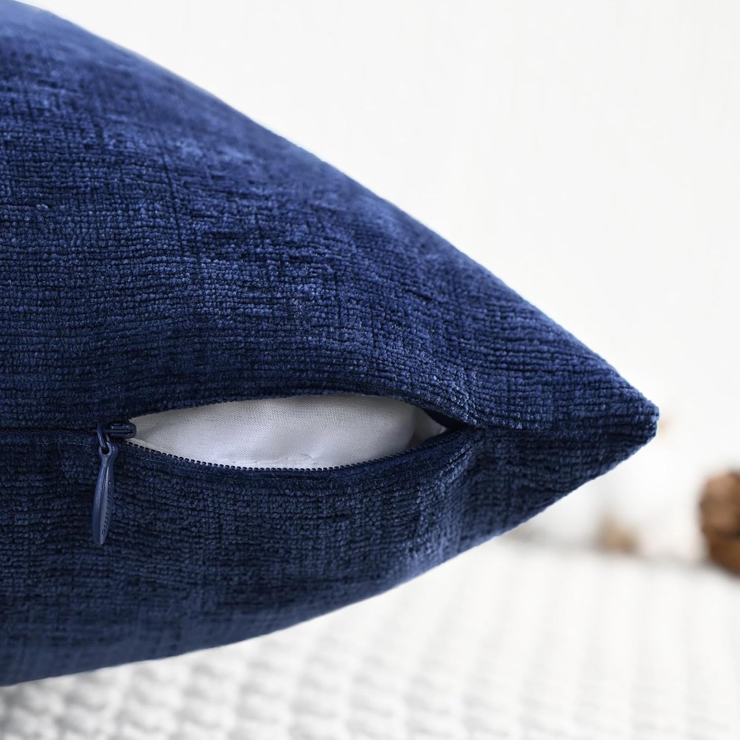 CaliTime Throw Pillow Covers Decorative 18 X 18 Inches Pack of 4 Cozy Chenille Cushion Cases for Couch Sofa Bed Living Room Home Navy Blue