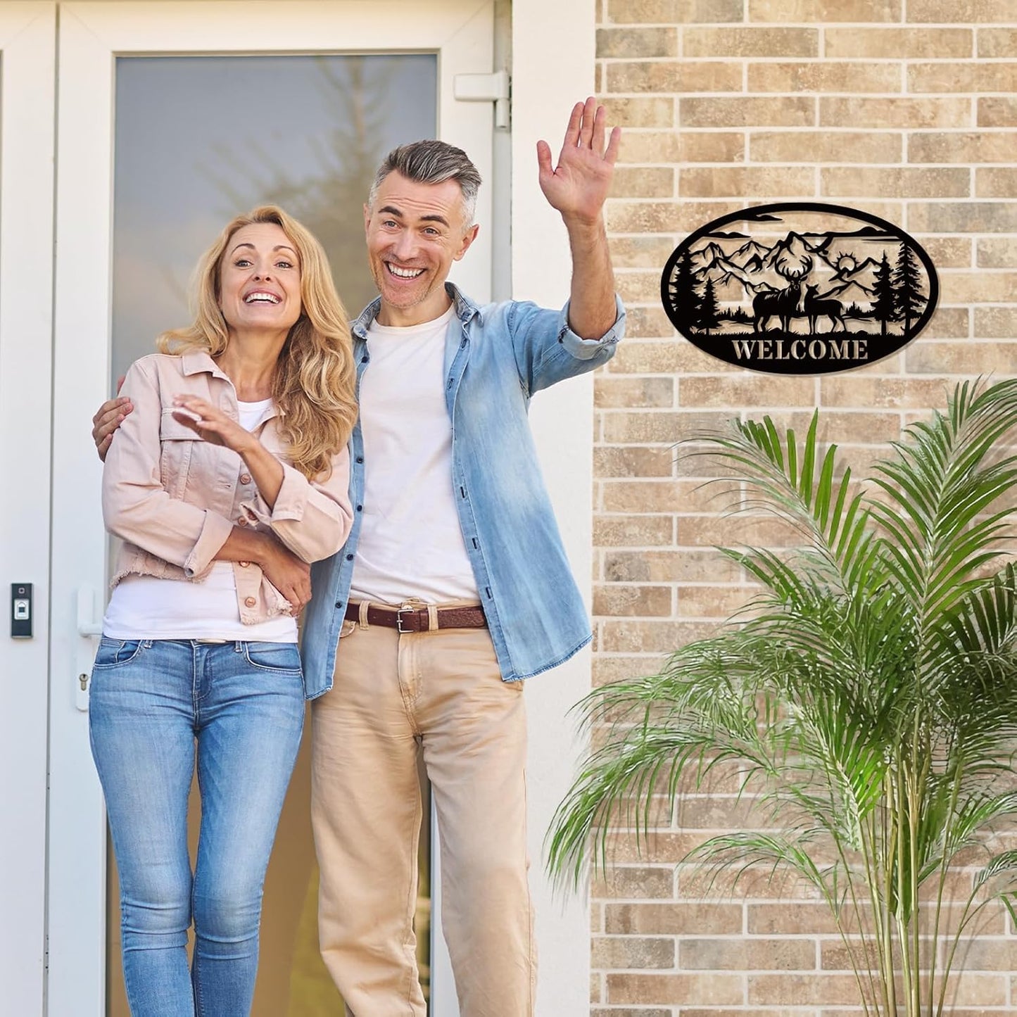 Rustic Metal Deer Cabin Sign, Outdoor Welcome Sign for Front Porch, Great Gift for Hunters, Farmhouse Cabin Decor