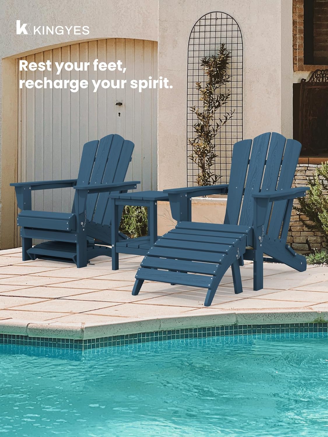 KINGYES Folding Adirondack Ottomans Set of 4 for Adirondack Chair, Navy