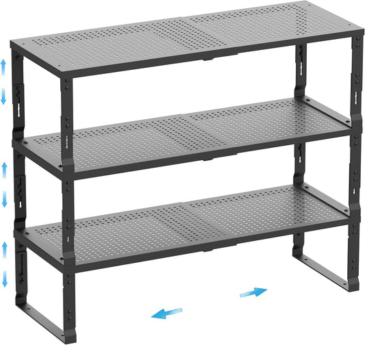 Expandable Spice Rack,Stackable Storage for Cabinet, Multi-Functional Kitchen Shelving,Height-Adjustable,Sustainable Organizer Solution(3Packs/Black/Medium)