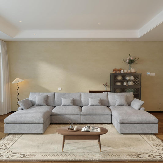 JACH U-Shaped Sectional Couches for Living Room, Cloud Sectional Couch with Deep Seat, 155.9" Modular Sofa with Chaise, Covers Removeable & Washable, Sofas Furniture for Living Room, Light Grey